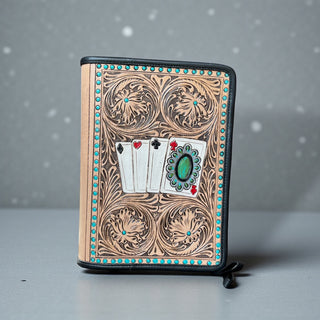 Cards tooled leather zipper Bible cover
