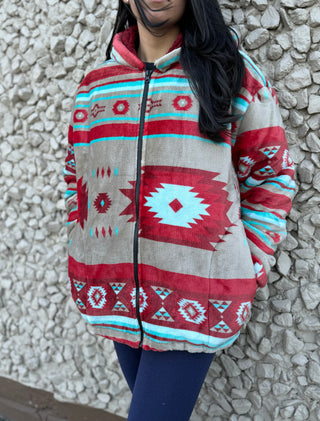 Red Western Fleece Sherpa Jacket