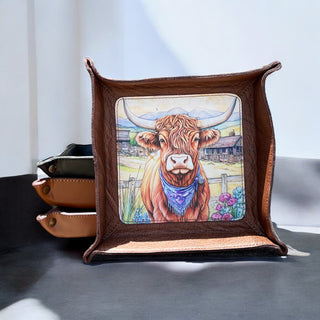 Western highland leather tray