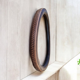15” Basketweave tooled leather steering wheel cover