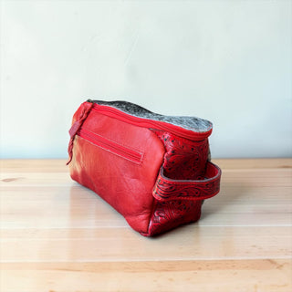 Red cowhide & leather makeup bag