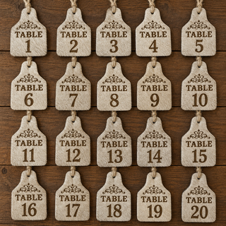 Cowhide Engraved Table Number Tags – Set of 20