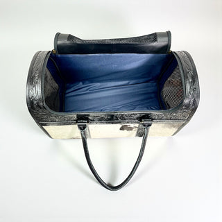 Black tooled leather & cowhide pet carrier