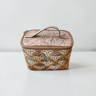 Longhorn embossed leather makeup bag