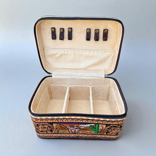 Turquoise Checker tooled leather & cowhide jewelry box