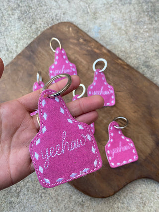 Pink Yeehaw Suede Leather Cowhide Keychain 1pc