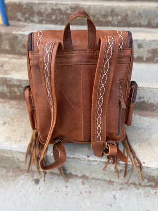 Leather BootStitch With Fringe Backpack