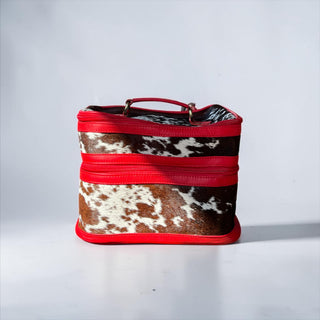 Red leather & cowhide makeup box