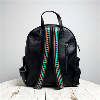 Turquoise checker leather small backpack