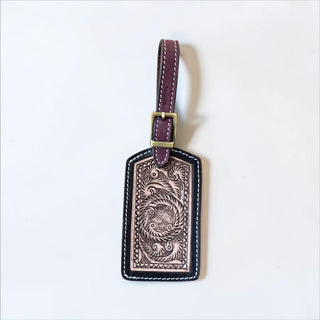 Tooled leather luggage tag