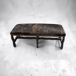All cowhide wood bench
