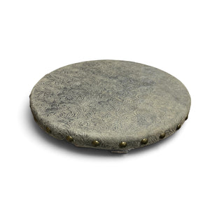 Rustic brown floral leather lazy Susan