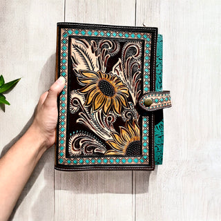 Sunflower tooled leather bible cover