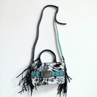 Turquoise buckle fringe crossbody