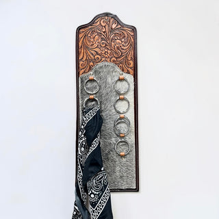 Cowhide & tooled leather scarf holder