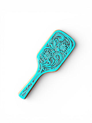 Turquoise tooled leather hair brush