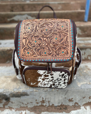 Tooled Leather & Cowhide Backpack