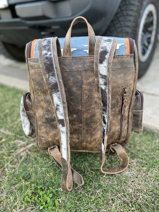 Ovni Tooled Leather & Cowhide Backpack   