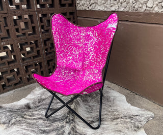 Pink Acid Wash Cowhide Butterfly Chair