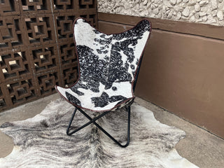 Silver Acid Wash Cowhide Butterfly Chair