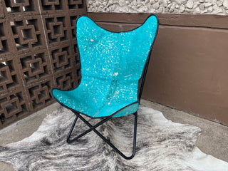 Turquoise Acid Wash Cowhide Butterfly Chair