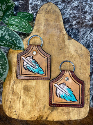 Feathers Leather Keychain