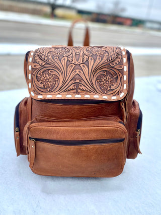 Tooled Top Marble Leather Backpack