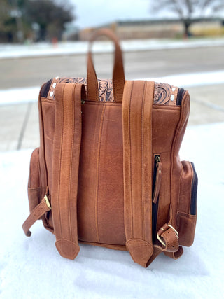 Tooled Top Marble Leather Backpack