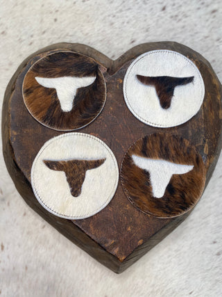 Cowhide Longhorn Coaster 4pc Set