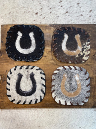 Horseshoe Cowhide Coaster 4pc Set