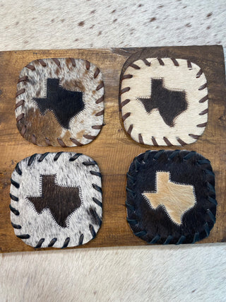 Cowhide Texas Coaster 4pc Set