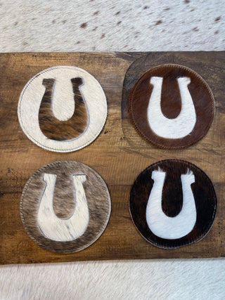 Cowhide Horseshoe Coaster 4pc Set