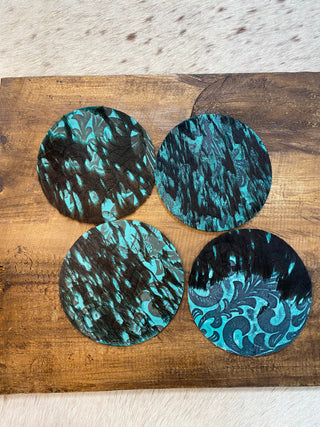 Turquoise Leather Coaster 4pc