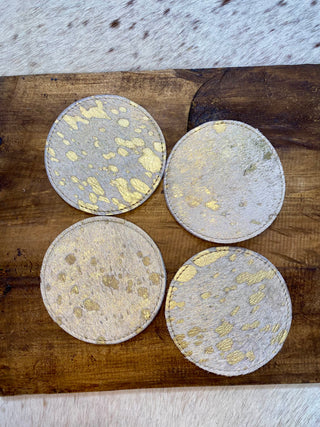 Gold Acid wash Cowhide Coaster 4pc Set