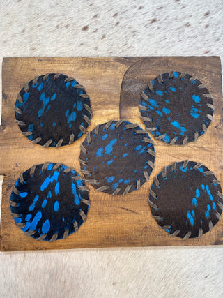 Blue Dyed Cowhide Coaster 4pc Set