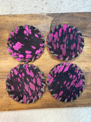 Cowhide Pink Dyed Coaster 4pc Set