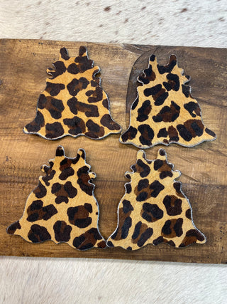 Cowhide Shape Leopard Print Coaster 4pc Set