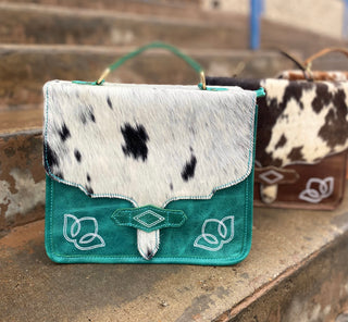 Turquoise Cowhide BootStitch Leather Crossbody