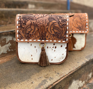 Brown Longhorn Cowhide Leather Crossbody