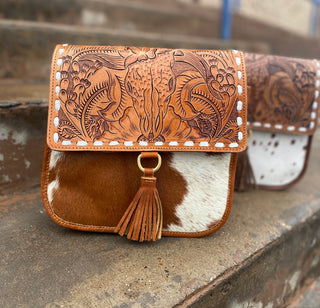 Tan Longhorn Cowhide Leather Crossbody