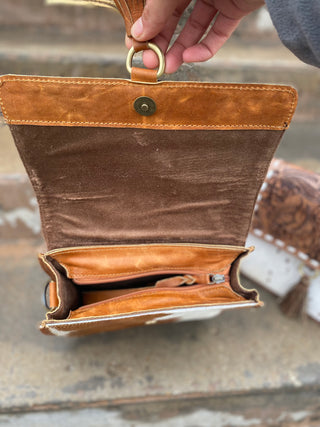 Tan Longhorn Cowhide Leather Crossbody