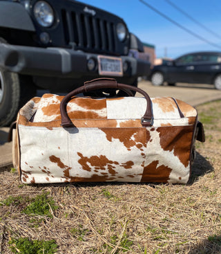 Brown Cowhide Tooled Leather Duffle Bag