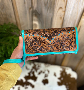 Turquoise Tooled Leather Women's Wallet