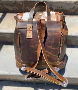 Tooled Leather Cowhide Backpack