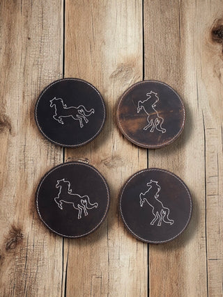 Horse Tooled Leather Coasters - 4pc 