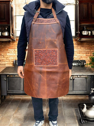 Apron Tooled Rustic Leather Unisex