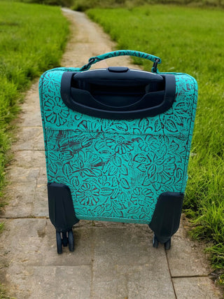 Mini Turquoise Rolling Carry Luggage Tooled Leather