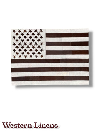 Brown US Flag Patchwork Cowhide Rug 2x3'