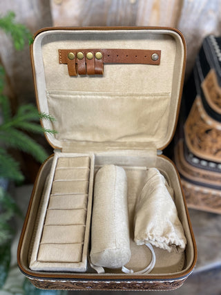 Tan BootStitch Suede Leather Leather & Tooled Jewelry Box