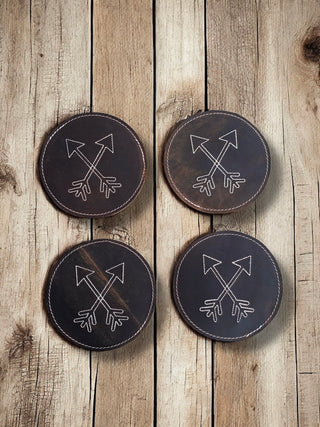 Arrows Tooled Leather Coasters - 4pc 